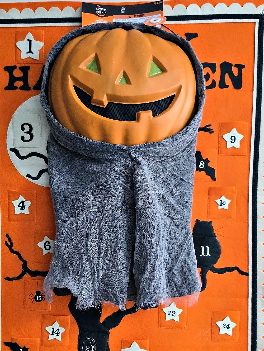 20" Hanging Hyde and Eek! Light-Up Goblin Pumpkin Mask Halloween Mask, NWT